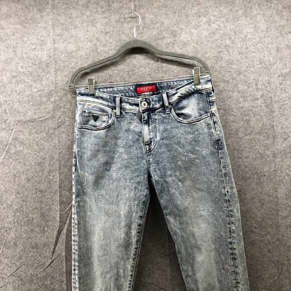 Guess Acid Wash Skinny Jeans Womens 30x32 Blue Stretch Mid Rise Rock Punk - Picture 4 of 14